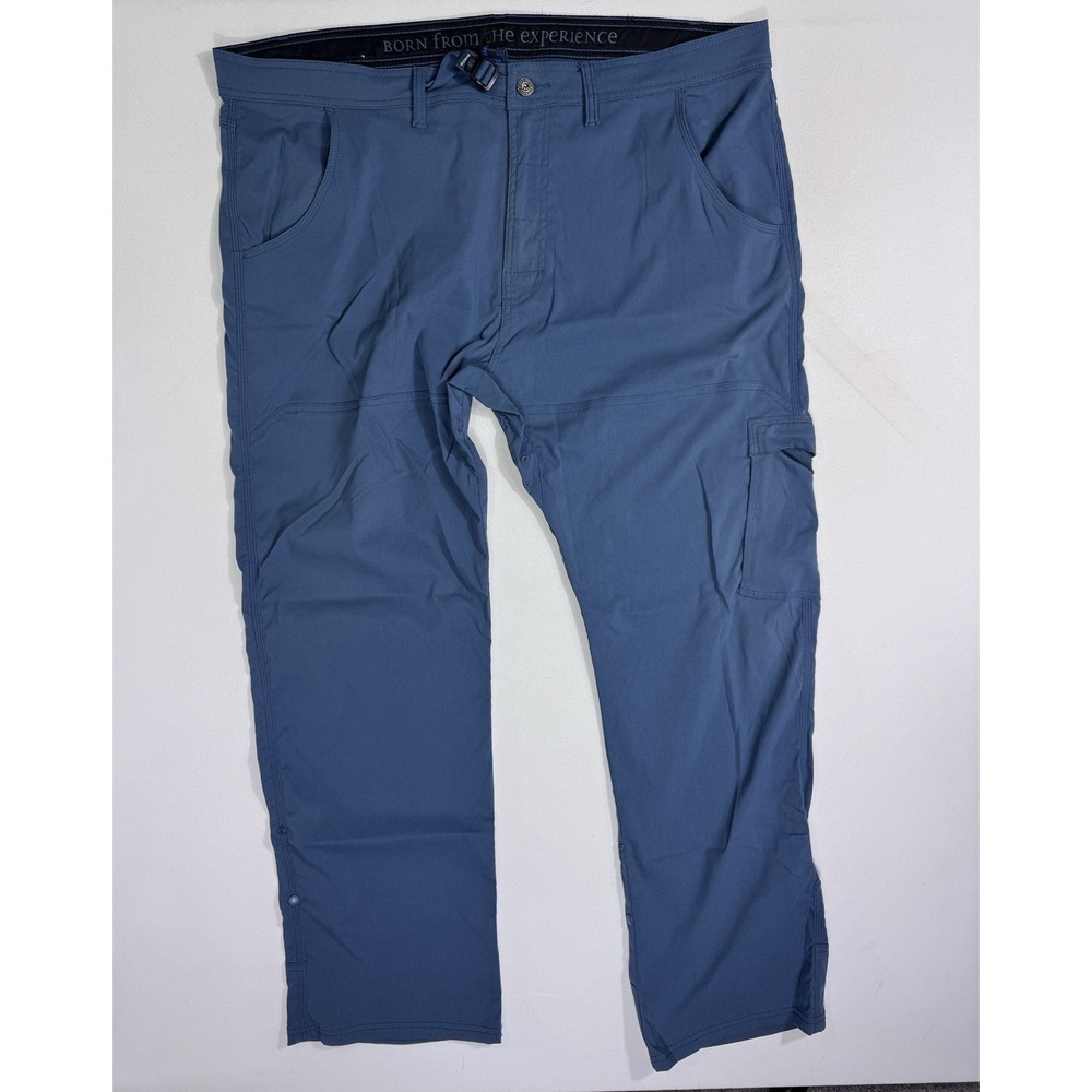 Prana Stretch Zion Straight Pants Men's 42x32 (44x32) Blue Belted Hiking Outdoor